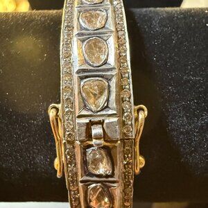 Vintage 14K Yellow Gold Bangle Diamond Bracelet 38.9g